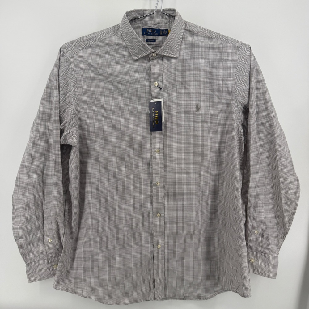 Polo Ralph Lauren Button Down Mens XXL Gray Plaid Cotton Classic Fit Shirt